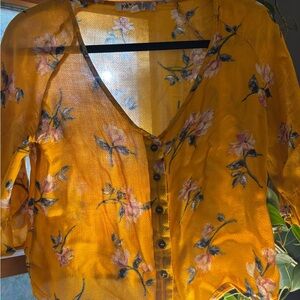 Jolt Yellow Floral Sheer Blouse
